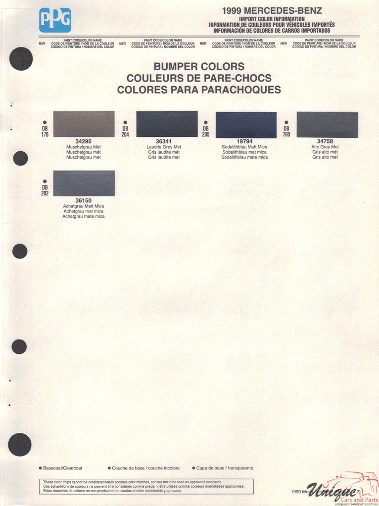 1999 Mercedes-Benz Paint Charts PPG 2